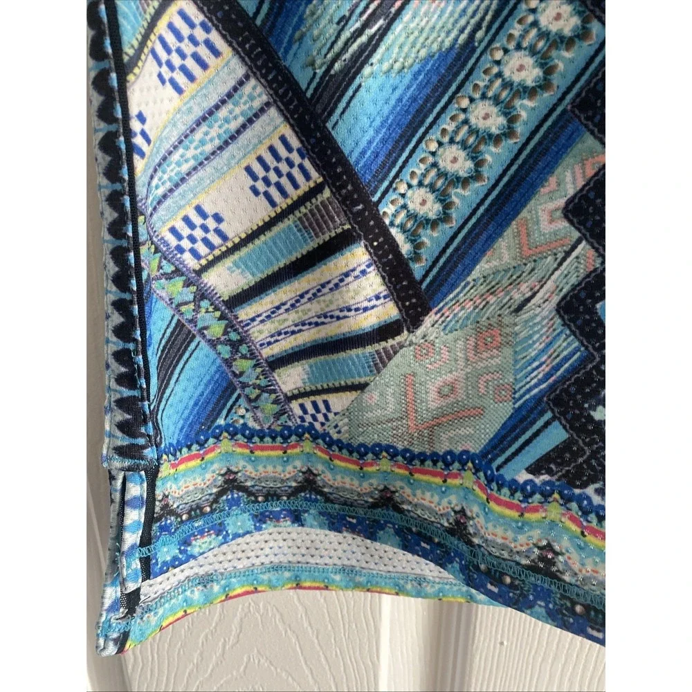 Lucky In Love Geometric Print Polo Top Womens Size S Blue Tennis Golf Activewear